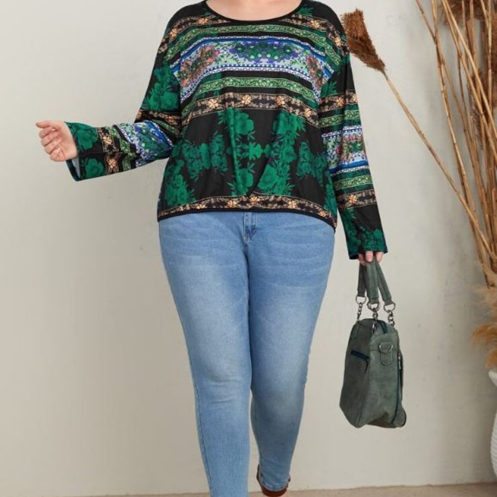 Plus Floral Print Drop Shoulder Tee